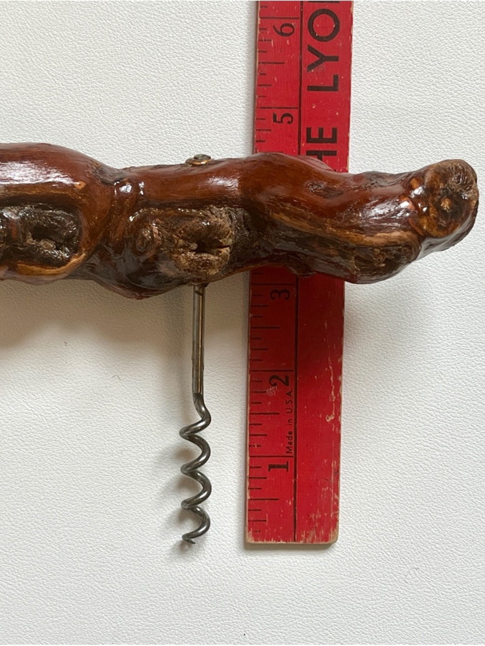 Vintage Burl Wood Cork Screw Corkcrew Bottle Opener Grapevine Vintage French Bar - Picture 7 of 8